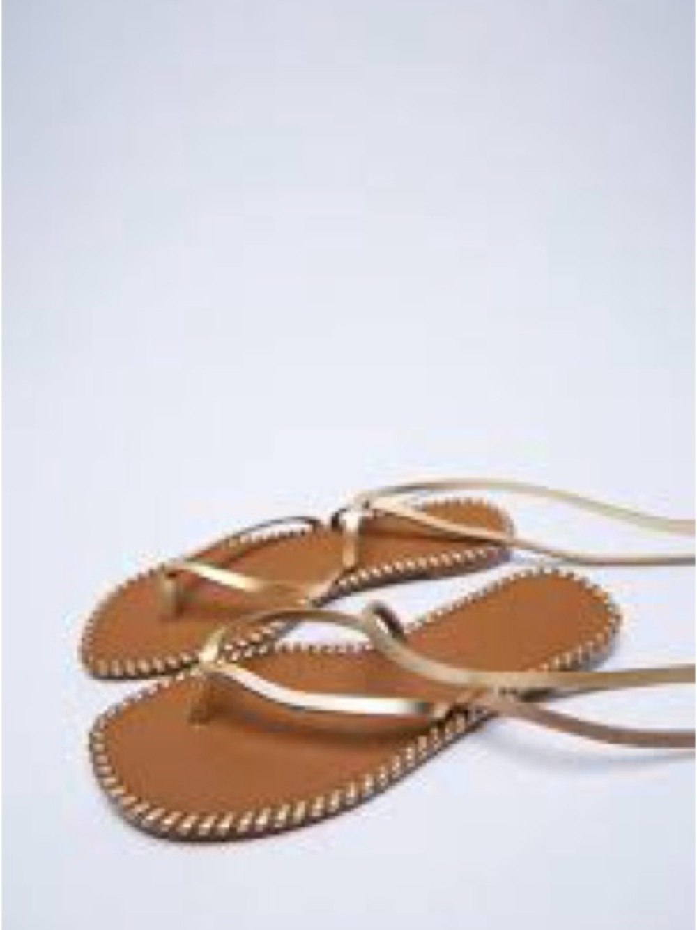 Women's Tan and Gold Strappy Flat Sandals
